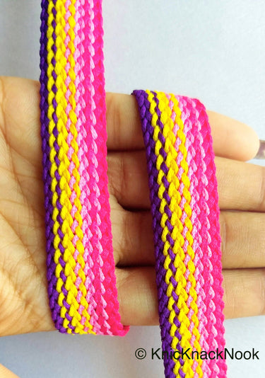 Pink, Yellow And Purple Thread Lace Trim, Basket Weave